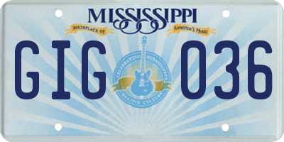 MS license plate GIG036
