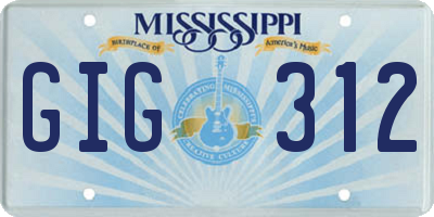 MS license plate GIG312