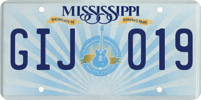 MS license plate GIJ019