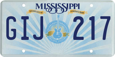 MS license plate GIJ217
