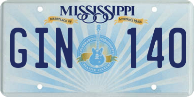 MS license plate GIN140