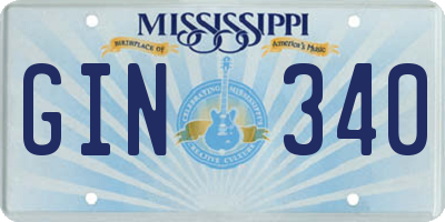 MS license plate GIN340
