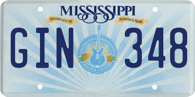 MS license plate GIN348