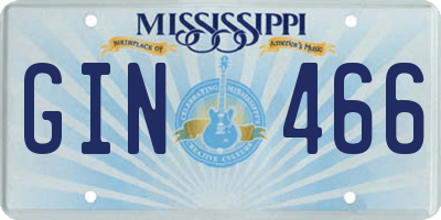 MS license plate GIN466