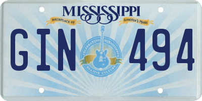 MS license plate GIN494