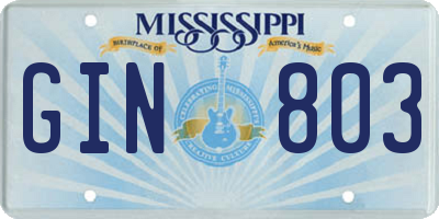 MS license plate GIN803