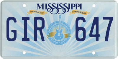 MS license plate GIR647