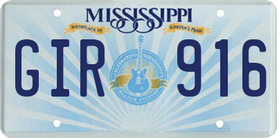 MS license plate GIR916