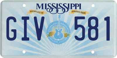 MS license plate GIV581