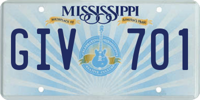 MS license plate GIV701