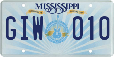 MS license plate GIW010