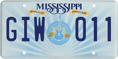 MS license plate GIW011