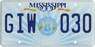 MS license plate GIW030