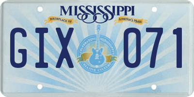 MS license plate GIX071