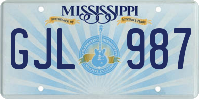 MS license plate GJL987
