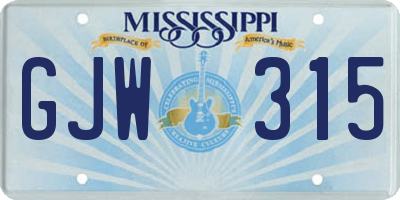 MS license plate GJW315