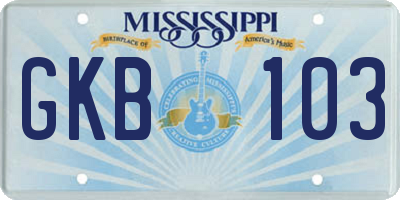 MS license plate GKB103