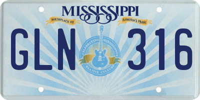 MS license plate GLN316