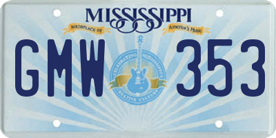 MS license plate GMW353