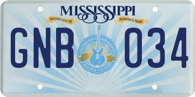 MS license plate GNB034