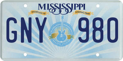 MS license plate GNY980