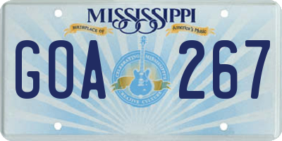 MS license plate GOA267