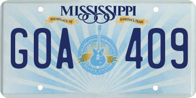 MS license plate GOA409