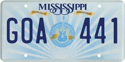 MS license plate GOA441
