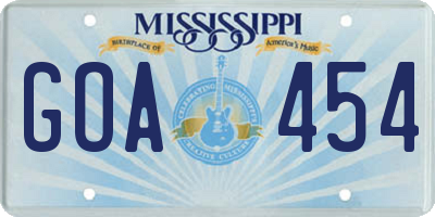 MS license plate GOA454