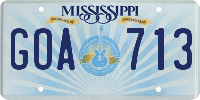 MS license plate GOA713
