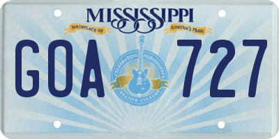 MS license plate GOA727