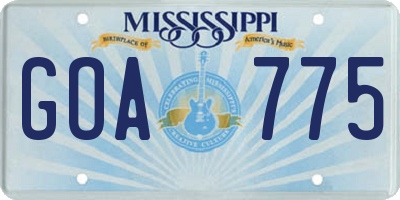 MS license plate GOA775