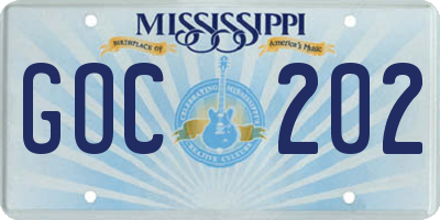 MS license plate GOC202
