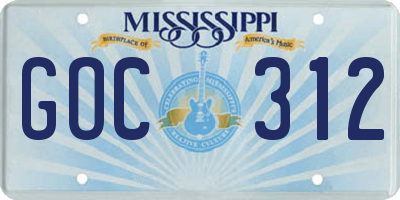 MS license plate GOC312