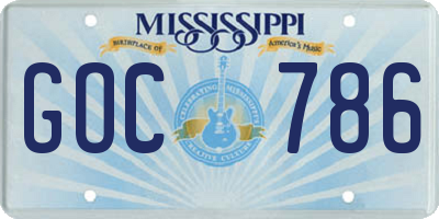 MS license plate GOC786