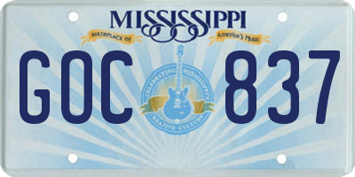 MS license plate GOC837