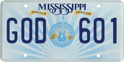 MS license plate GOD601