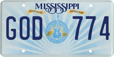 MS license plate GOD774