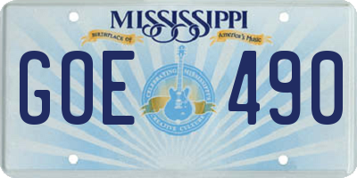MS license plate GOE490