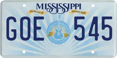 MS license plate GOE545