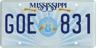 MS license plate GOE831