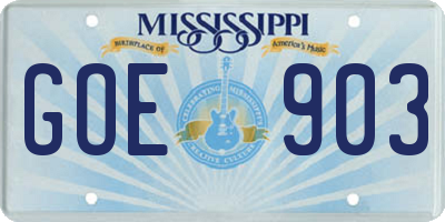 MS license plate GOE903