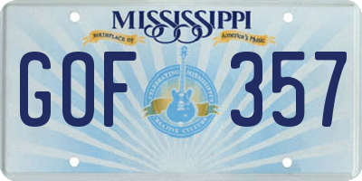 MS license plate GOF357