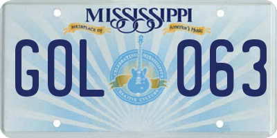 MS license plate GOL063