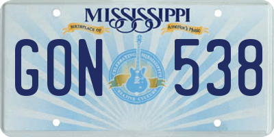MS license plate GON538