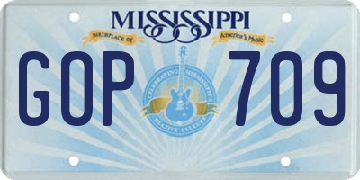 MS license plate GOP709