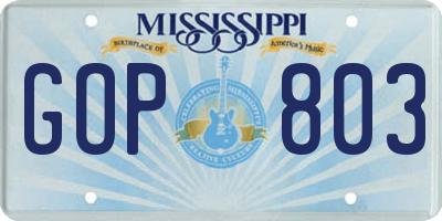 MS license plate GOP803