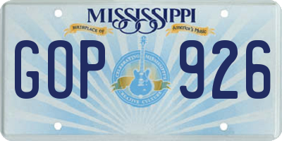 MS license plate GOP926