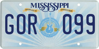 MS license plate GOR099