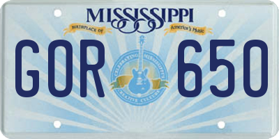 MS license plate GOR650